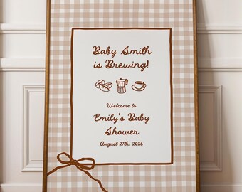 Café Bébé Baby Shower Welcome Sign, Coquette A Baby Is Brewing Coffee Sign