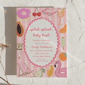 Invitación para baby shower con temática de piscina de verano, invitación para bebé Splash Splash Spritz