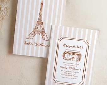 Paris Bonjour Bebé Baby Shower Invitation, Eiffel Tower French Theme Invite | PR1