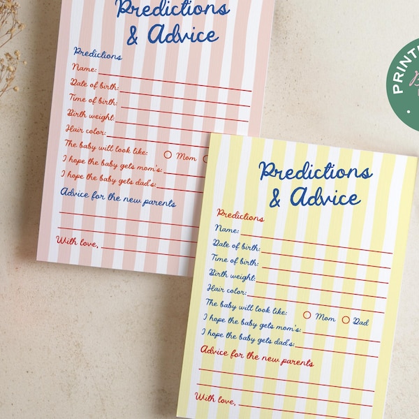 PRINTED + SHIPPED Italian Ciao Baby Shower Predictions and Advice Cards Games
