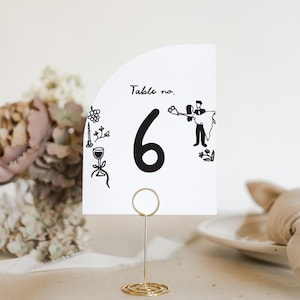 PRINTED Illustrated Whimsical Oval Wedding Table Numbers