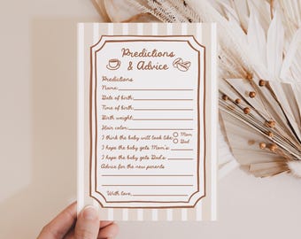 Bonjour Bebé Baby Shower Predictions and Advice Card Template - Cafe Bebé | PR1