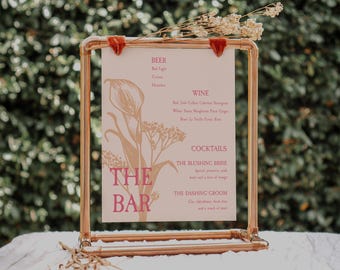 Calla Lily Wedding Bar Sign with Hand Drawn Flowers | L2