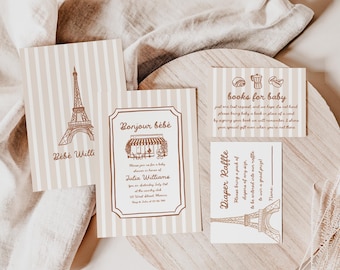Paris Bonjour Bebé Baby Shower Invitation, French Coffee Cafe Theme Invite  | PR1