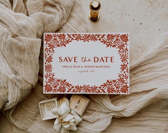 Modern Mexican Talavera Wedding Save the Date Card Template | BT1