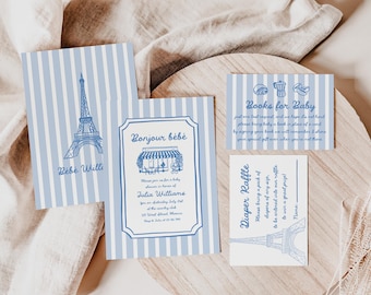 French Café Bebé Baby Shower Invitation, Paris Cafe Theme Invite  | PR1