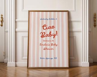 Striped Ciao Baby Shower Welcome Sign - Italian Hand Drawn Ciao Baby Sign Template | IT1