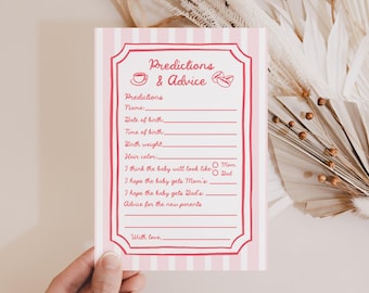 Cafe Bebé Baby Shower Predictions and Advice Card Template - Bonjour Bebé Coffee Theme | PR1