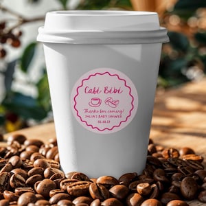 PRINTED + SHIPPED Cafe Bebe Baby Shower Stickers, Coffee Theme Sticker Favors