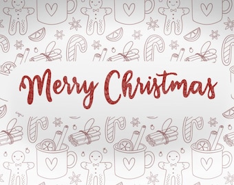 May include: Oval serving platter with a festive Christmas design. The white platter features a pattern of gingerbread men, mugs, and candy canes. The words "Merry Christmas" are written in red. The platter is displayed on a wooden surface.