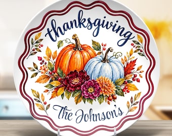 Thanksgiving Pumpkin Plate, Fall Floral Dinnerware, Autumn Harvest Serving Plate, Decorative Thanksgiving Table Setting, Unbreakable Plate