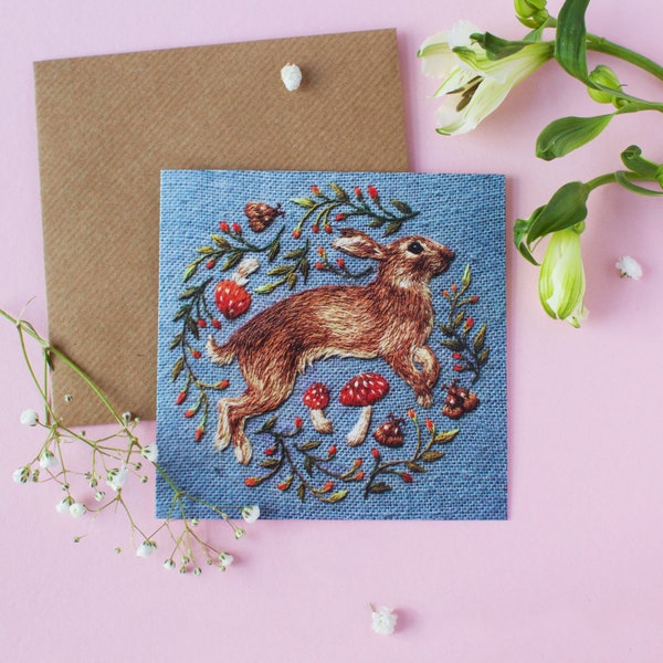 Jumping Rabbit Greetings Card