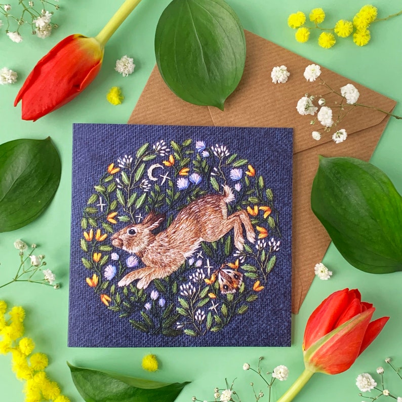 Lunar Rabbit Greeting Card British Wildlife Blank inside 12x12cm image 2