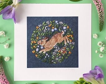 Lunar Rabbit Art Print | Mini Print | Giclee Print | British Wildlife