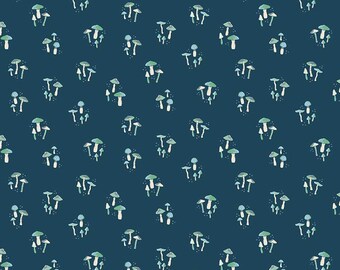 Wildwood Wander - Mushrooms - Navy - 1/2 Yard Cut Continuously