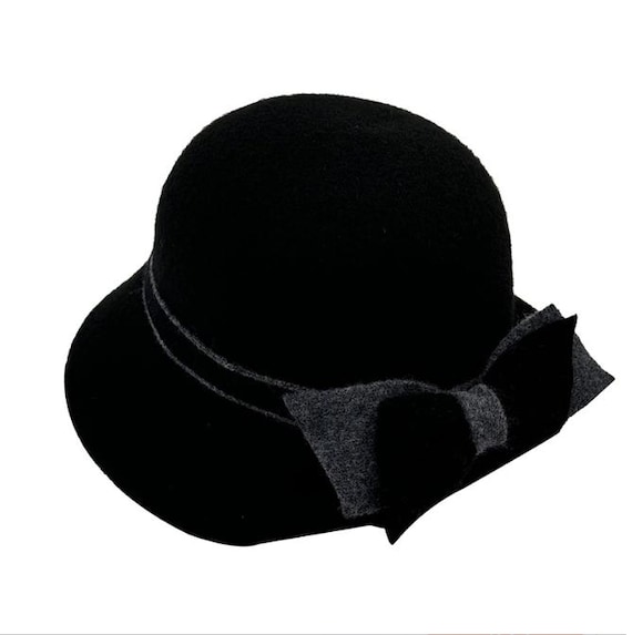 100% Wool Bucket Hat with Bow Accent and Drawstring Ribbon Womens Bernadette Vintage Style 100% Wool Cloche Bucket  main image 4