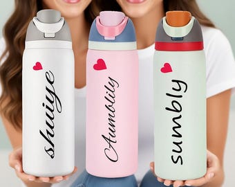 Botella de agua de acero inoxidable con diseño floral personalizado, vaso térmico grabado con láser personalizado