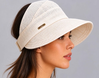 Women's linen visor cap, lightweight and breathable baseball cap, a perfect gift for mom or girlfriend.