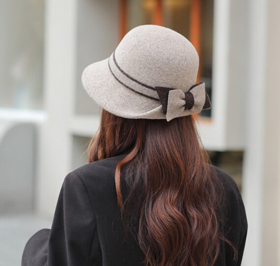 Wool Bucket Hat, Bow Accent, Adjustable Winter Fashion - Etsy