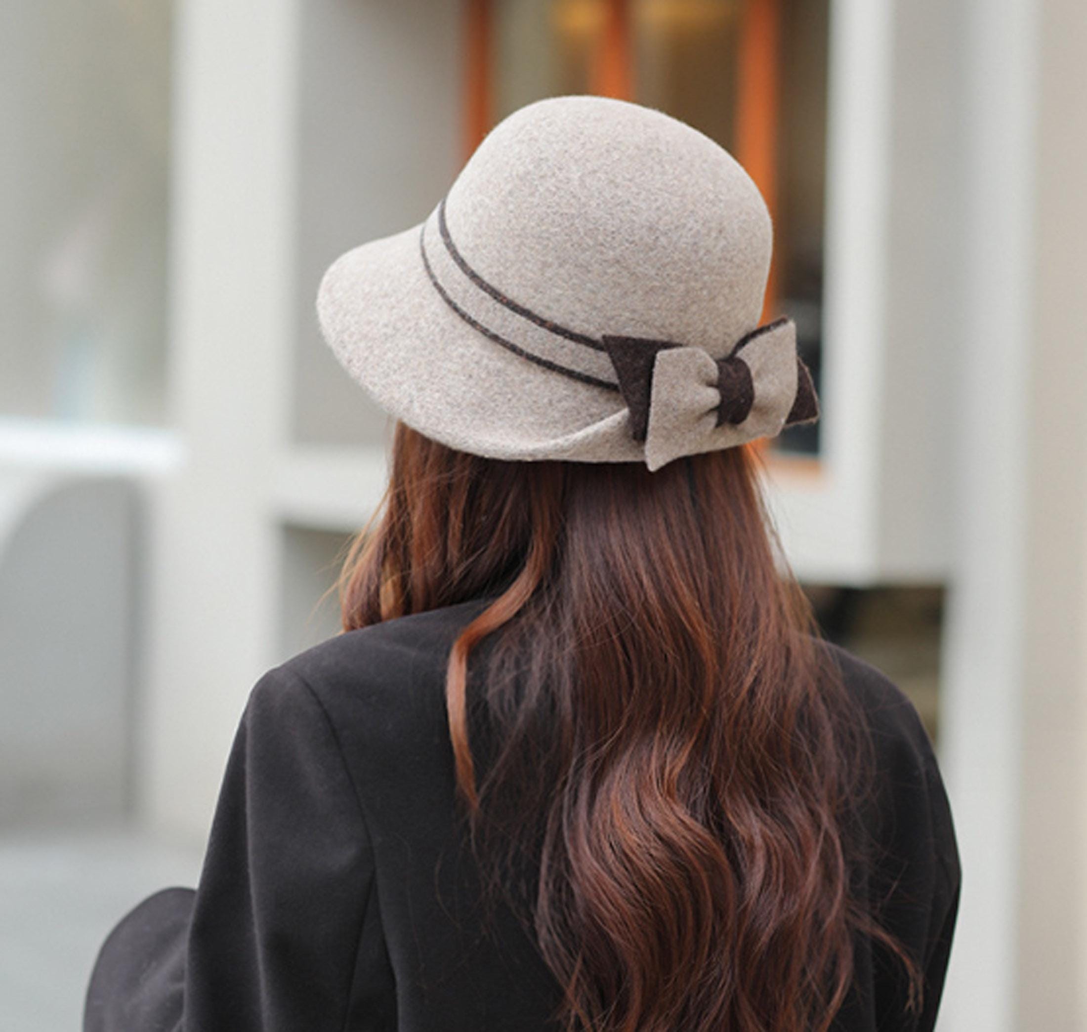 Wool Bucket Hat, Bow Accent, Adjustable Winter Fashion - Etsy
