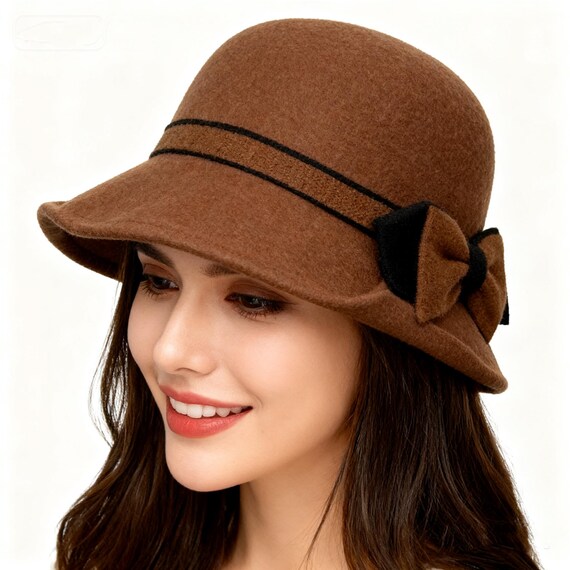 Wool Bucket Hat, Bow Accent, Adjustable Winter Fashion - Etsy display picture 2