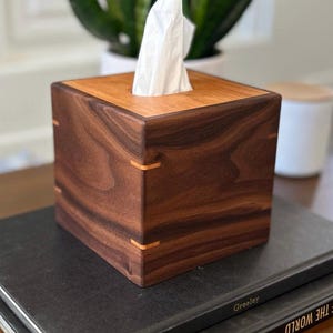 Hardwood Square Tissue Box Cover, Handcrafted Walnut, Cherry, Maple