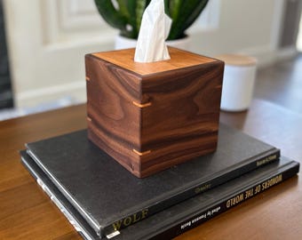 Hardwood Square Tissue Box Cover, Handcrafted Walnut, Cherry, Maple