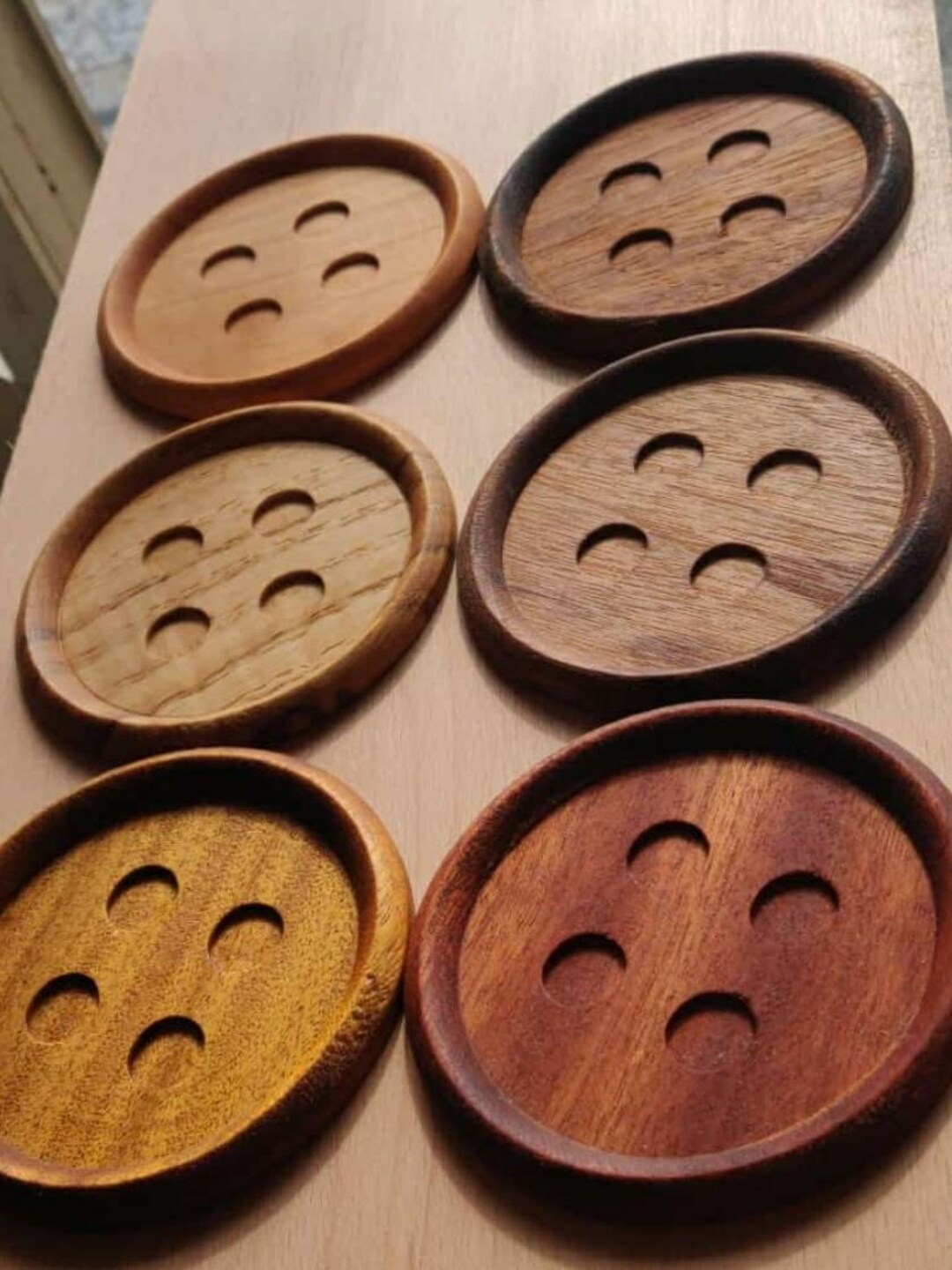 Handcrafted Button Shaped Egzotic Wooden Coaster Custom Coasters Set ...