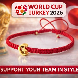 Pulsera con la bandera de Turquía, hilo rojo, dije de estrella creciente dorada, ajustable, macramé, regalo de la Copa del Mundo, joyería turca, pulsera de la amistad de la suerte