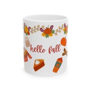 Hello Fall Ceramic 11 oz Mug - Perfect for Fall Decor, Coffee Lover Gift, Thanksgiving, Home & Office, Seasonal Drinkware