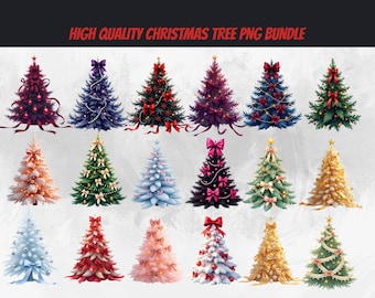 Watercolor Christmas Trees PNG Bundle | Festive Holiday Tree Clipart | Pine tree Digital Download