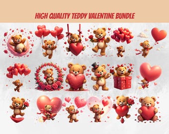 Whimsical Valentine Teddy Bear Clipart | Watercolor Love Bear PNG ...