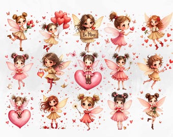 Clipart PNG de Hada Encantada de San Valentín / Paquete de Hadas del Amor / Gráficos de San Valentín Extravagantes / Uso en Manualidades y Guarderías
