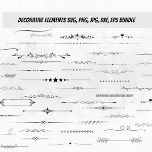 Dekorativa element SVG-paket, kantlinjer, avdelare, ornament, blomstra clipart-designer, bröllopstextavdelare Svg, Cricut silhuett Png Dxf