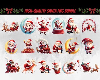 Santa Claus PNG Set, Christmas Clipart Pack for Sublimation (Digital Download)