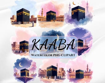 Kaaba Watercolor Clipart Bundle, Islamic Art PNG Set, Makkah Mosque Illustration, Hajj Ramadan Digital Download, Muslim Wall Art Design