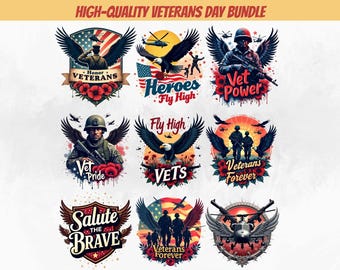 Paquete PNG del Día de los Veteranos Patrióticos, Clipart de la Bandera Estadounidense, Diseños de Sublimación de Agradecimiento a los Veteranos, Gráficos del Día de los Caídos en Guerra