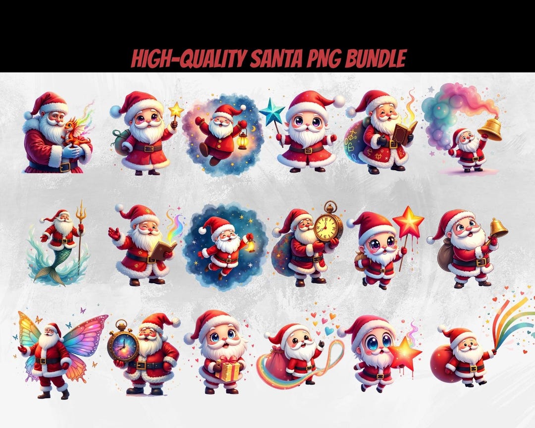 Santa Claus Christmas PNG Bundle | Cute Santa Clipart for Cards ...