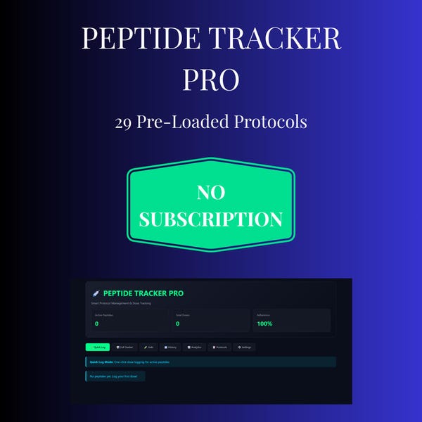 Peptide Tracker Pro | Research Log with 29 Protocols (No Subscription) (PDF Guide Included)