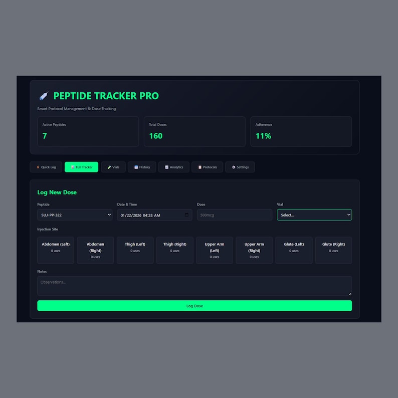 Peptide Injection Log Peptide Tracker Pro | Research Log With 29 Protocols (no Subscription ...