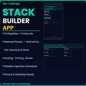 TRT + Creador de combinaciones de péptidos / 14 péptidos / BPC-157 Retatrutida Ipamorelina Cjc-1295 / Combinación de dosis y tiempos / Aplicación de investigación HTML
