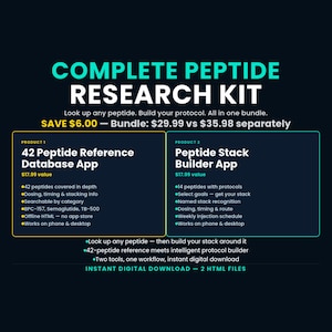 Complete Peptide Research Kit — BPC-157 Semaglutide TB-500 Reference Database + Stack Builder Protocol Tool | HTML Digital Download