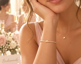 Personligt initialarmband, bokstäverarmband i guld i rostfritt stål, eleganta minimalistiska smycken, brudtärnepresent, present till henne