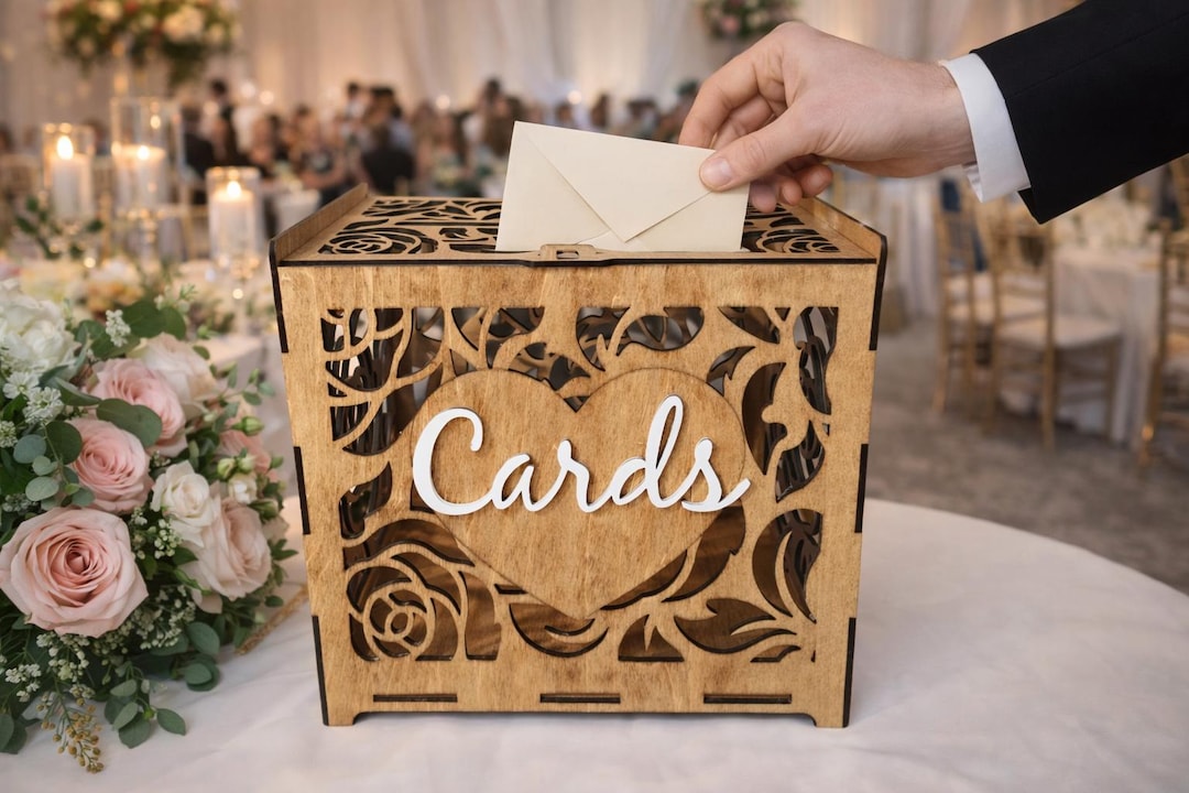 Rustic Wooden Wedding Card Box With Slot | Personalized Reception Decor ...