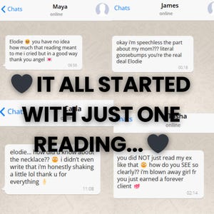Op de afbeelding: Schermafbeelding van een chatgesprek met de tekst "IT ALL STARTED WITH JUST ONE READING..." in grote letters. De chatbubbels bevatten berichten over een lezing, met gebruikersnamen en tijdstempels.