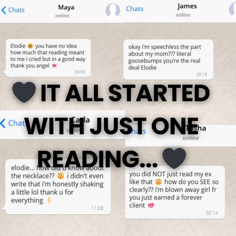 Op de afbeelding: Schermafbeelding van een chatgesprek met de tekst "IT ALL STARTED WITH JUST ONE READING..." in grote letters. De chatbubbels bevatten berichten over een lezing, met gebruikersnamen en tijdstempels.