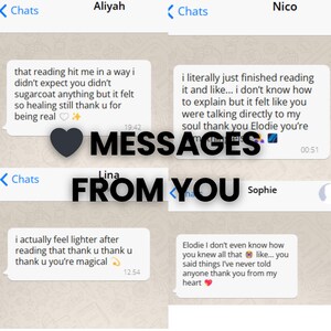 Op de afbeelding: Een screenshot van een chatgesprek met de woorden "MESSAGES FROM YOU" in het midden. De chatbubbels bevatten tekstberichten met uitingen van dankbaarheid en waardering. De achtergrond is lichtgroen.