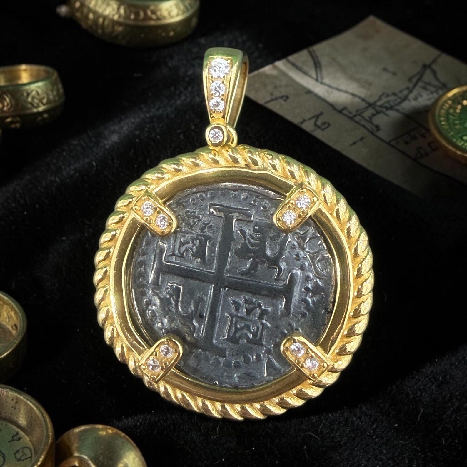 Stone Inlay Coin Atocha Shipwreck Coin Pendant: 925 Sterling Silver, 14k Gold Inlay ...