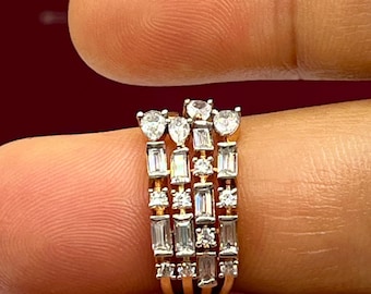 Anillo mosaico de diamantes multicorte de 0,95 ct, oro de 14 quilates, banda ancha estilo jaula.