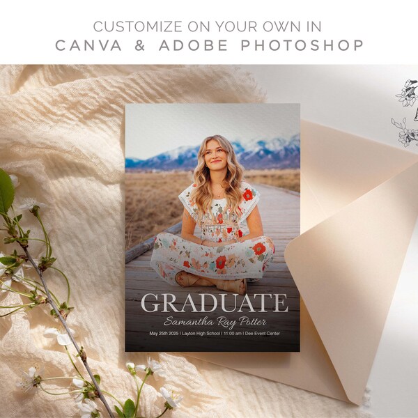 Graduation Announcement Template - Class of 2024 Senior Card for Photographers Canva PSD Flat card - Graduate Gradient